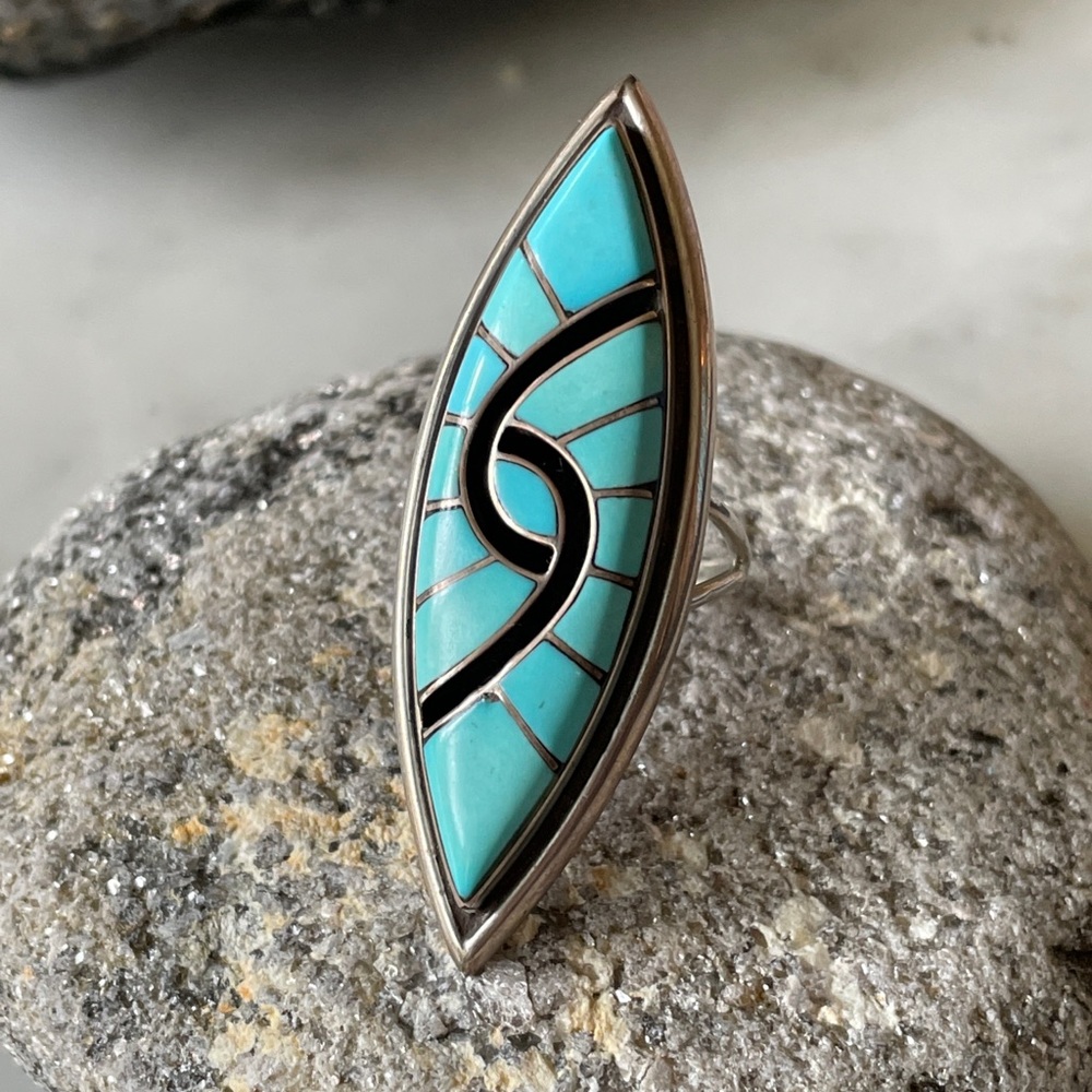 Sold Vintage Zuni Turquoise Hummingbird Amy Quandalacy Ring - Picture 10 of 11